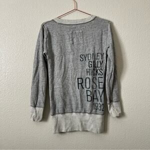 Gilly Hicks French Terry Tunic Sweatshirt Gray Navy Blue Graphic Deep V-Neck